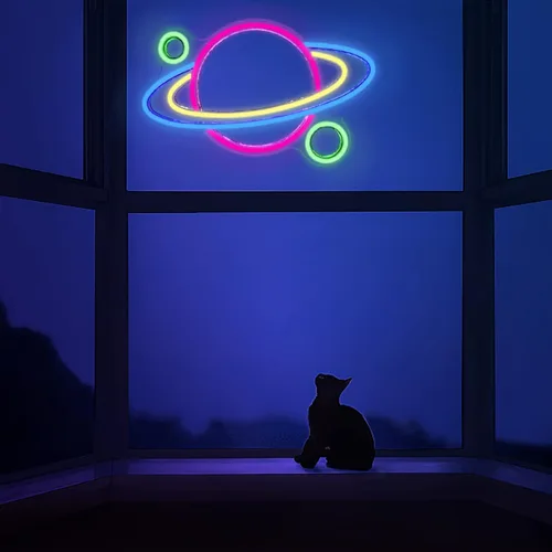 Miniatura 6 de Letrero de neón LED de planeta, luces de neón Saturno para dormitorio, alimentadas por USB, con interruptor de 16 x 11 pulgadas, decoración de pared