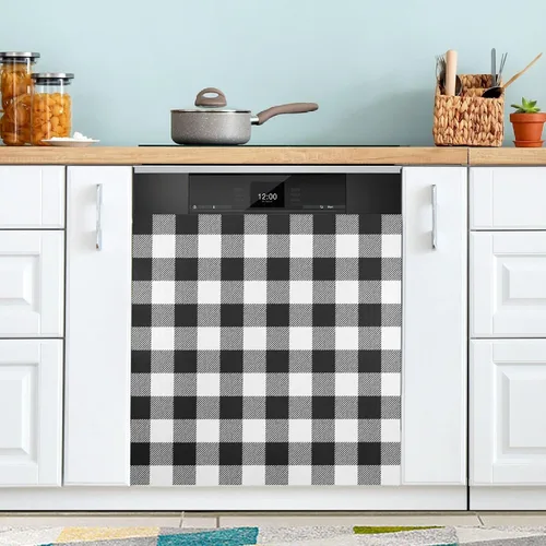 Kigai Funda magnética para lavavajillas con diseño de búfalo blanco y negro, para puerta delantera, refrigerador, gabinete, cocina, Cuadros