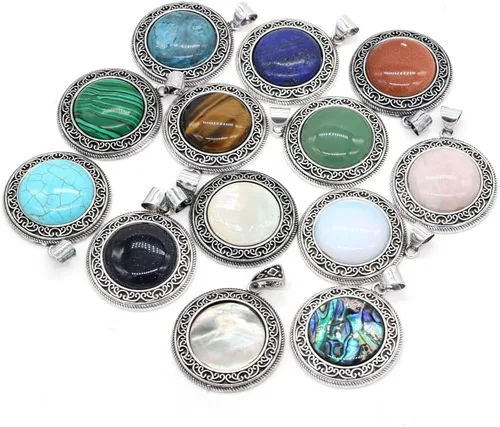 Miniatura 8 de LHJ 5 dijes de cristal vintage, con piedras preciosas huecas, estilo tallado, para hacer joyas, collares, regalo