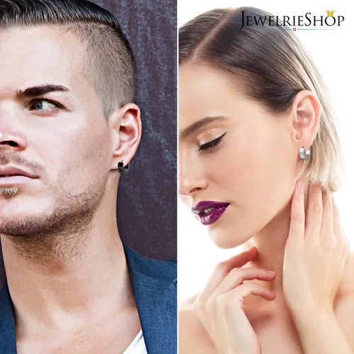 Miniatura 5 de JewelrieShop Juego de joyas para hombre, aretes colgantes con bisagras, acero inoxidable, hipoalergénicos, aretes de aro urbanos