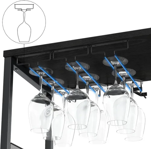 Miniatura 7 de IDEALHOUSE Armario de bar de vinos de 3 niveles con estante y cajón desmontable para vinos, aparador industrial y gabinete de buffet con soporte