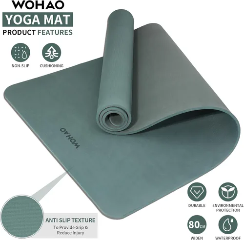 Miniatura 2 de Tapete de yoga extra grueso de 0.315 pulgadas, 72 x 28 pulgadas, tapete de ejercicio antideslizante, reversible de 2 lados de doble
