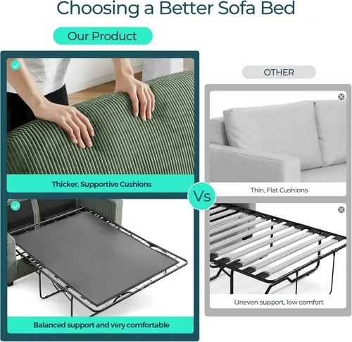 Miniatura 7 de LINSY HOME Sofá cama convertible con sofá cama extraíble, marco de cama mejorado, carga USB y portavasos, sofá cama de pana para sala de estar