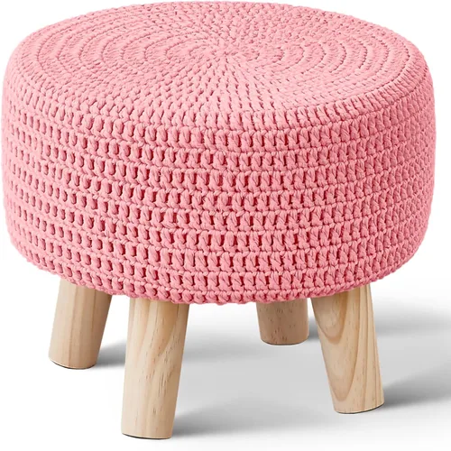 Miniatura 14 de Wimarsbon Puf otomano, taburete bohemio de punto 100% algodón, reposapiés redondo con patas de madera antideslizantes, decoración del hogar, puf