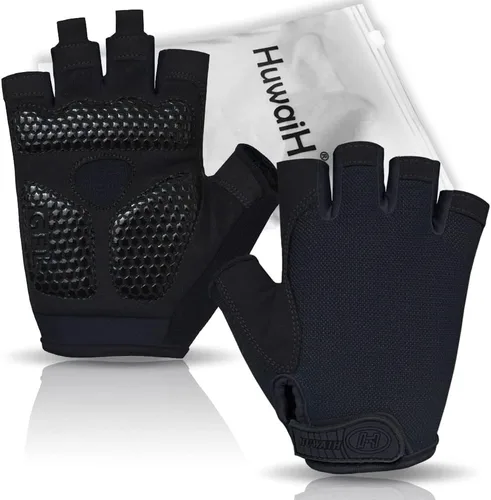 Miniatura 4 de HuwaiH Guantes de ciclismo para hombres y mujeres, antideslizantes que absorben los golpes, guantes de ciclismo de medio dedo, guantes de bicicleta