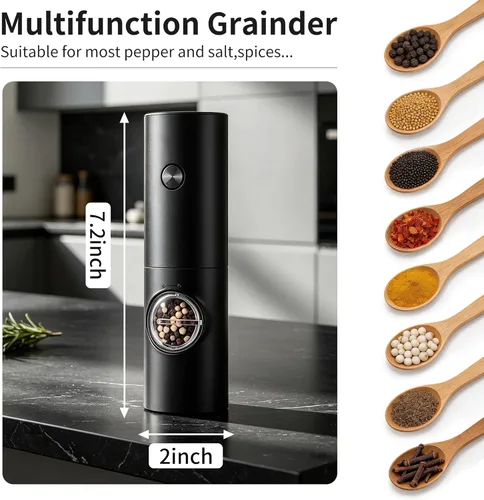 Miniatura 2 de Gulex Molinillo eléctrico de pimienta alimentado por batería, 1 paquete/2 unidades, molinillo de pimienta automático con luz LED, grosor ajustable