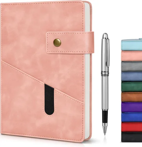 Miniatura 14 de vfaejll Cuaderno de cuero rayado azul A5 para hombres y mujeres, 5.9" X 8.4" Cuaderno diario personalizado de tapa dura con bolígrafo, 200 páginas