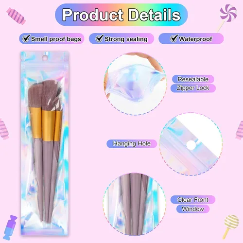 Miniatura 3 de ANZNKU 50 piezas 7 cm x 23 cm Bolsas holográficas para bolígrafos Bolsas de embalaje para bolígrafos Bolsa resellable a prueba de olores