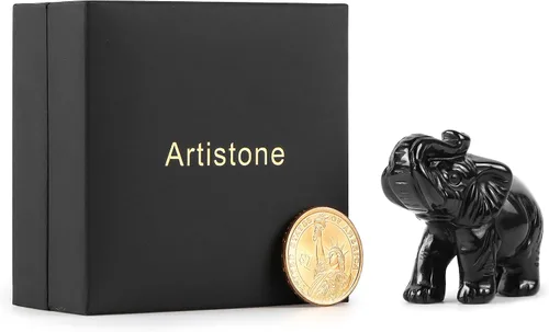 Miniatura 8 de Artistone Estatua de elefante de cristal de obsidiana negra, escultura de animales tallada a mano para decoración del hogar, adornos de escritorio