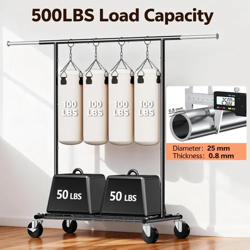 Miniatura 2 de Perchero resistente – Carga de 500 libras, perchero con ruedas y estantes con cerradura, estante extensible para dormitorio, lavandería, sala
