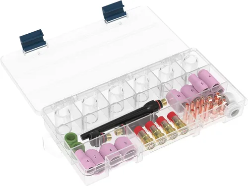 TOOLIOM Kit de 49 piezas de accesorios para antorcha de soldadura TIG, lente de gas gruesa, copa de vidrio, copa de cerámica, kit de tapa trasera