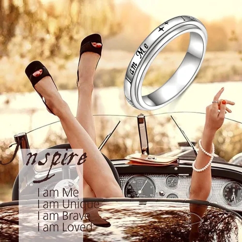Miniatura 6 de Anillo giratorio con texto en inglés "I am me", de plata de ley 925, con fases lunares, para aliviar la ansiedad, el estrés, seguir adelante, TDAH