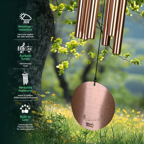 Miniatura 5 de Nature's Melody Aureole Tunes Wind Chimes – Campanilla de viento para exteriores con 6 tubos afinados a escala pentatónica de Do, aluminio 100% Oro