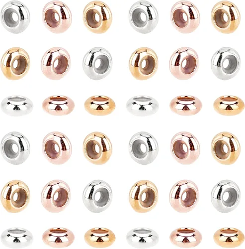 PH PandaHall 60 cuentas deslizantes de silicona de latón, 3 colores de 0.276 in, cierres deslizantes para bricolaje pulseras europeas collares,