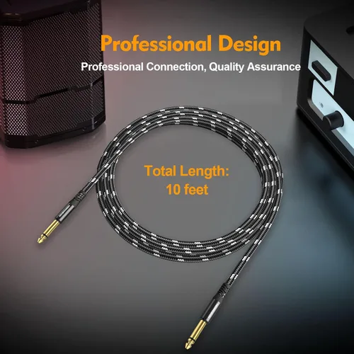 Miniatura 6 de HOSONGIN Paquete de 2 cables de guitarra de 10 pies a 1/4 de pulgada para instrumentos eléctricos, cable AMP para guitarra eléctrica, bajo, Gris