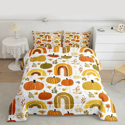 Miniatura 2 de Juego de ropa de cama de calabaza otoñal para niños, cosecha de otoño, juego de edredón de decoración de Acción de Gracias para niños y niñas, Multi