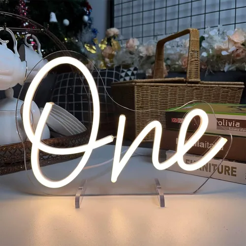 Miniatura 7 de Número de mesa de cumpleaños de un año de edad, lámpara de escritorio, luz nocturna, letra de boda, letrero de neón LED, decoración de mesa de boda