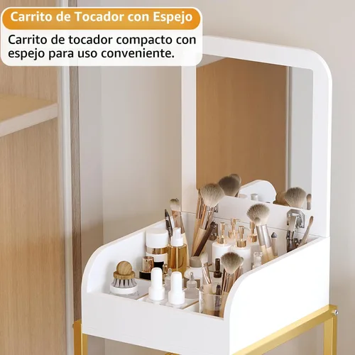 Miniatura 4 de Organizador de Carrito de Maquillaje con Espejo, Organizadores Grandes de Piso para el Cuidado de la Piel, Organizadores de Maquillaje - Organizador