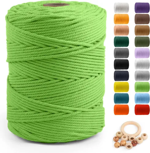 Miniatura 38 de Cuerda de algodón para macramé de 5 mm x 109 yardas, ZUEXT 100% natural hecha a mano, cuerda de algodón trenzada de 4 hebras para colgar plantas
