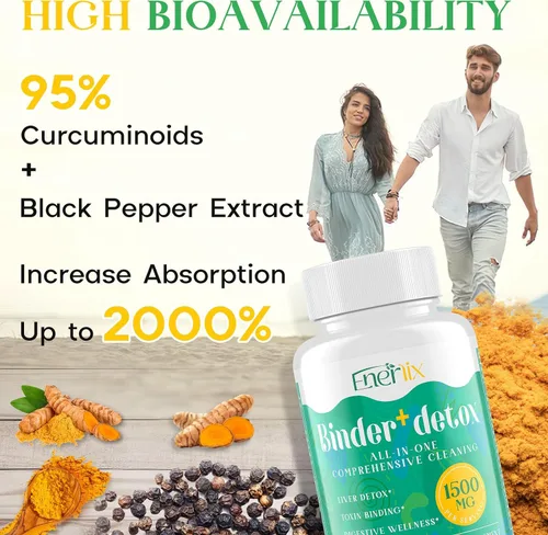 Miniatura 6 de Enerlix Aglutinante de desintoxicación 15 en 1, carbón activado, arcilla de zeolita y bentonita, clorella, suplemento desintoxicante de 1500 mg