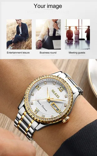 Miniatura 51 de OLEVS - Relojes de diamantes para hombres, relojes de vestir a prueba de agua, relojes analógicos de cuarzo de lujo con calendario de fecha y correa