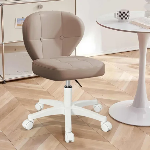 Miniatura 10 de Silla pequeña de oficina con soporte lumbar, silla de escritorio sin brazos de cuero sintético giratoria con altura ajustable, silla compacta Rosa