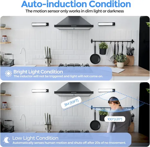 Miniatura 6 de Paquete de 3 luces LED para debajo del gabinete, 32 luces LED de color blanco frío recargables debajo del gabinete, luces LED con sensor de Negro
