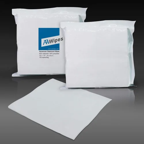Miniatura 4 de AAwipes Toallitas para sala limpia no tejidas Mezcla de celulosa/poliéster 12" x 12" (grado B, 56GSM, bolsa de 150 piezas) para industrias