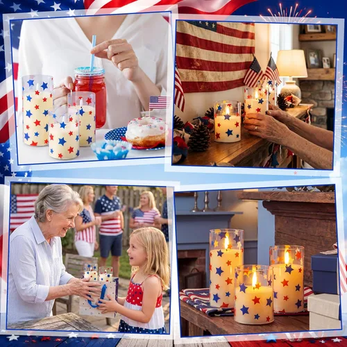 Miniatura 5 de Blosssound 3 Pack 4th of July Flameless Candles Battery Operated Independence Day Stars in Blue Red Flameless Flickering Candles LED for Gifts Home