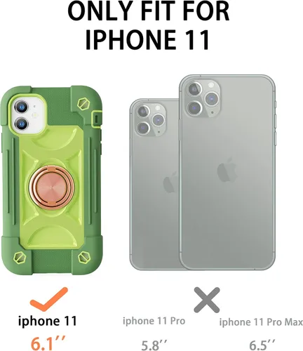 Miniatura 2 de Funda para iPhone 11 de 6.1 pulgadas con soporte de anillo, con 2 protectores de pantalla de vidrio, resistente a los golpes, resistente a
