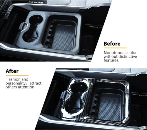 Miniatura 2 de Cubierta de panel de consola central de fibra de carbono con portavasos para apoyabrazos delantero Compatible con 2019-2025 Dodge RAM 1500 2500 3500
