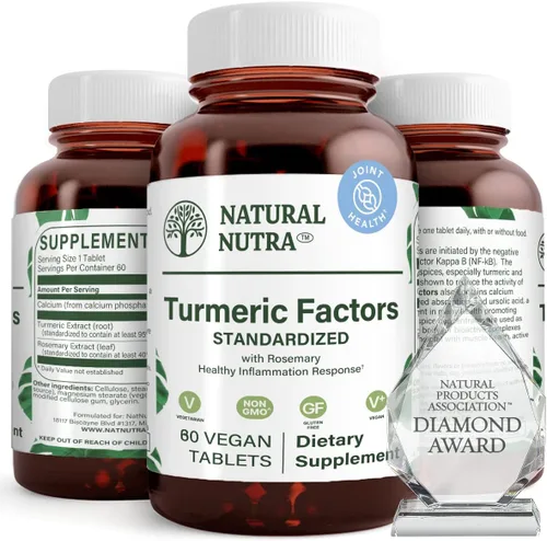 Natural Nutra Curcumina de cúrcuma con 95% de extracto de curcuminoides suplemento con romero para la salud cerebral, 350 mg, 60 tabletas veganas