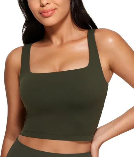 Miniatura 8 de CRZ YOGA Butterluxe Brasier deportivo de cuello cuadrado para mujer, estilo camiseta corta sin mangas, acolchado con soporte integrado para yoga