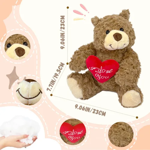 Miniatura 3 de Oso de peluche marrón con corazón rojo "I Love You" de 9 pulgadas, lindo oso de peluche pequeño suave para San Valentín, boda, aniversario, regalo