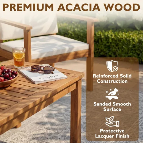 Miniatura 4 de Devoko Muebles de patio, 4 piezas, madera de acacia, juego de sofá de conversación al aire libre con mesa y cojines, sillas de porche para jardín