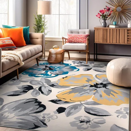 Miniatura 9 de Rugshop Alfombra moderna de diseño floral azul, elegante que no se desprende, 24 x 87 pulgadas para sala de estar, dormitorio, comedor, cocina