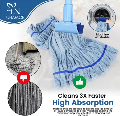 Miniatura 8 de Paquete de 2 cabezales de trapeador de microfibra resistentes de repuesto, resistente, azul, lavable a máquina, extra absorbente, extra grande