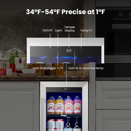 Miniatura 3 de Yeego Refrigerador de bebidas – Mini refrigerador de 100 latas de 15 pulgadas con puerta de vidrio, enfriador de bebidas de 34 a 54 ℉, integrado