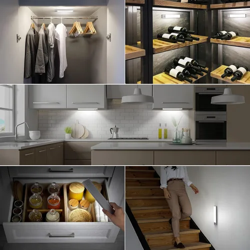 Miniatura 7 de BLS 36 luces LED de armario alimentadas por pilas, iluminación súper brillante debajo del gabinete, sensor de movimiento interior, inalámbrico, 1500