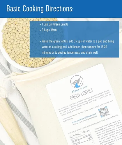 Miniatura 3 de CLEAR CREEK Lentejas Verdes Proyecto sin OMG verificado Cubo de 25 lb Vegano Sin irradiar (brotará) Kosher Vegano