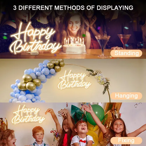 Miniatura 4 de Letrero de neón de feliz cumpleaños a pilas, letrero de feliz cumpleaños de 23 pulgadas con base, letrero con luz USB de feliz cumpleaños, letrero