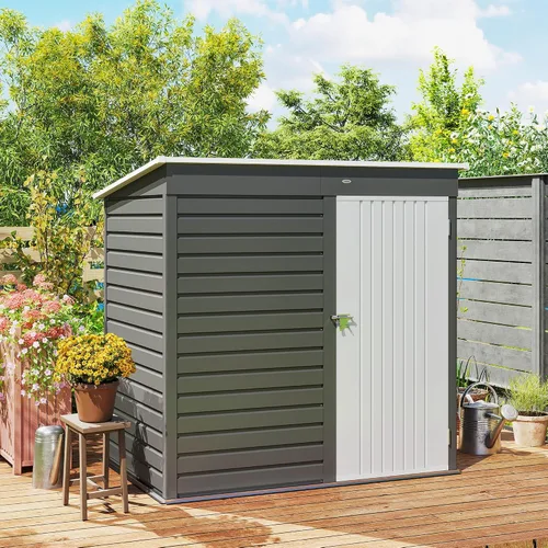 Miniatura 8 de Outsunny Cobertizo de almacenamiento al aire libre de 6 x 4 pies, fácil de ensamblar, cobertizo de herramientas de jardín de metal con puerta