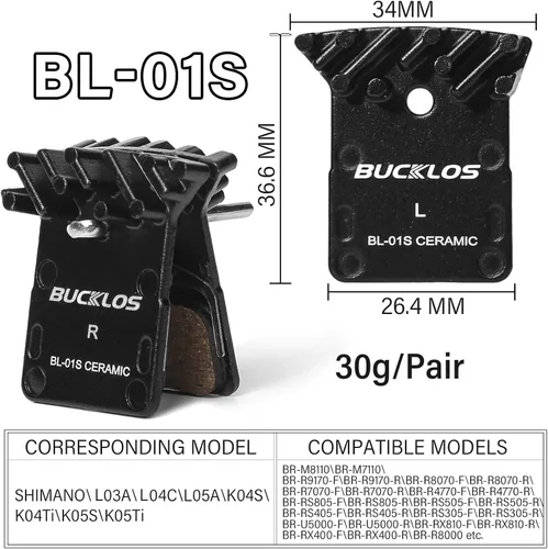 Miniatura 3 de BUCKLOS 2 pares de pastillas de freno de disco BL-01S para cerámica Shimano N03A N04C L05A K04S K04Ti K05S K05Ti M8110 M7110 R9170-F R8070-F R7070-F