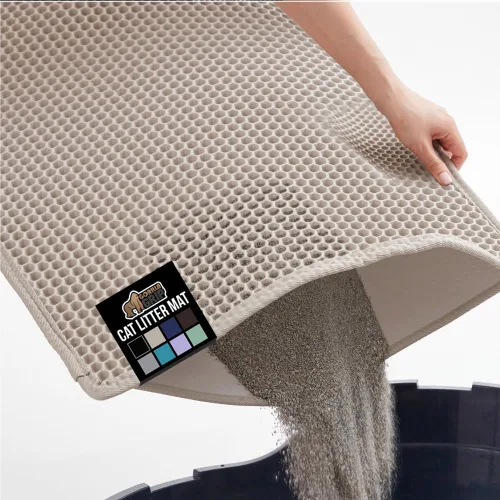 GORILLA GRIP Tapete para caja de arena para gatos con diseño de panal de abejas, de dos capas, suave para las patas, suministros de caja de arena y