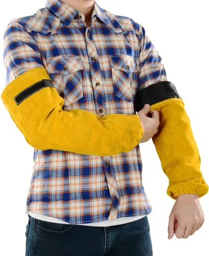 Miniatura 3 de Mangas de trabajo de soldadura de cuero para hombres y mujeres, protección de brazo resistente al calor y al fuego con costuras de Kevlar y forro