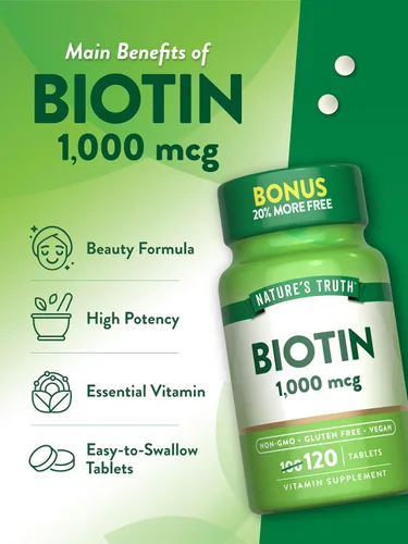 Miniatura 5 de Biotin 1000mcg 120 tabletas Pastillas para la piel y las uñas Vegetariano, sin OMG, suplemento sin gluten por Nature's Truth