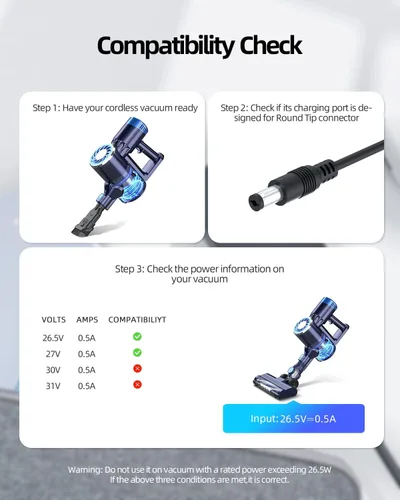 Miniatura 2 de Cargador apto para aspiradora inalámbrica Wowgo S108 Adaptador GQ18-270050-AU Fuente de cable de alimentación