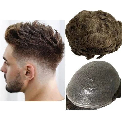 Miniatura 19 de N.L.W. Prótesis de cabello humano europeo para hombre, toupee para hombres con piel fina transparente PU 10x8 tamaño base piezas de cabello humano