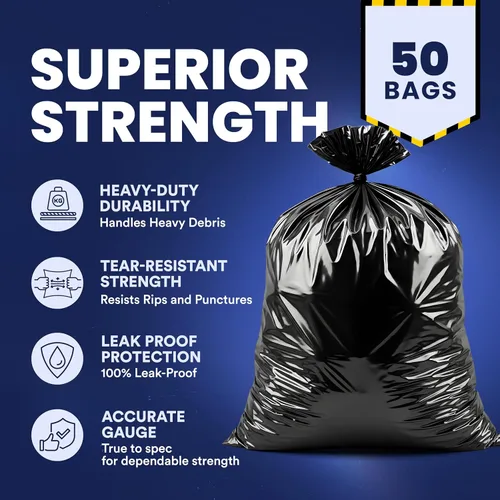 Miniatura 4 de Plasticplace Bolsas de basura para contratistas de 40-45 galones │ 3.0 mil │ Bolsa de basura negra resistente │ 40 x 48 pulgadas (50 unidades)