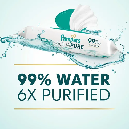 Miniatura 3 de Pampers Aqua Pure Toallitas para bebé, 99% agua, sin fragancia, 336 toallitas para bebé en total (6 paquetes con tapa de apertura)